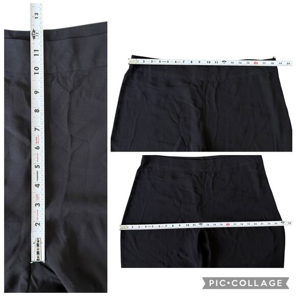 EILEEN FISHER Silk Georgette Crepe Full Length Straight Pants Zipper Black Large - Picture 10 of 12
